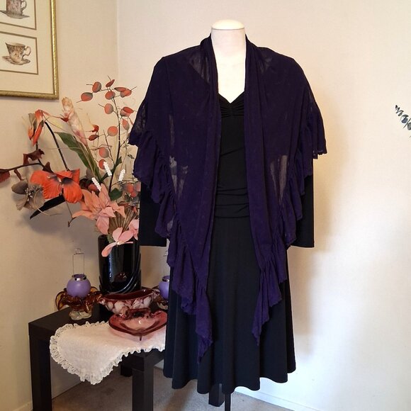 VTG NEW NOA NOA 100% Cotton Triangle Classic Luxury Purple Ruffle Cardigan Scarf - Picture 9 of 9
